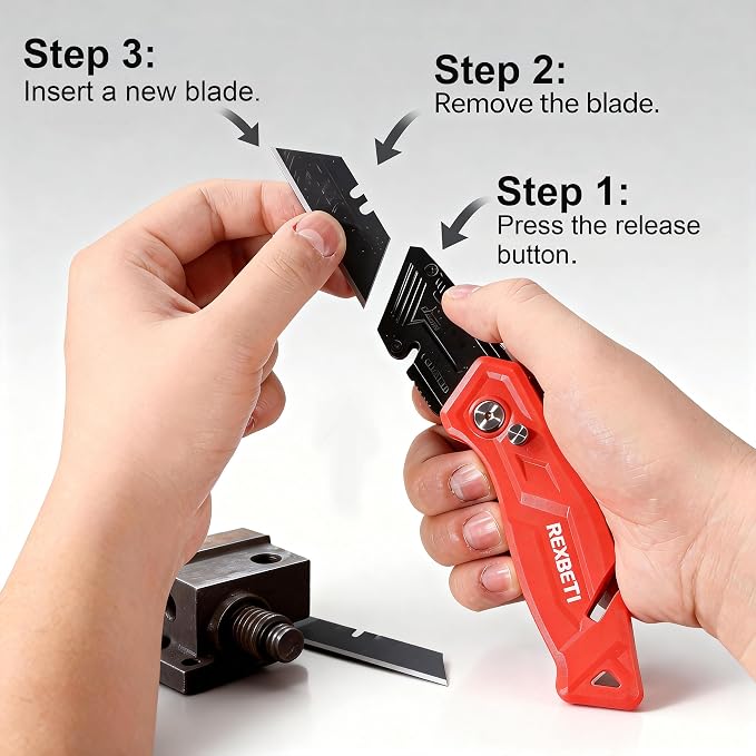 REXBETI Folding Pocket Utility Knife Quick-change SK2 Box Cutter for Cartons, Cardboard and Boxes, Back-lock Mechanism with 20 Extra Blades (12 folding utility knife)