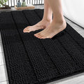 OLANLY Thick Bathroom Rugs 34x21, Extra Soft Absorbent Chenille Striped Bath Rugs, Rubber Backing, Machine Wash Dry, Bath Mats for Bathroom Floor, Tub and Shower, Home Decor Accessories, Black