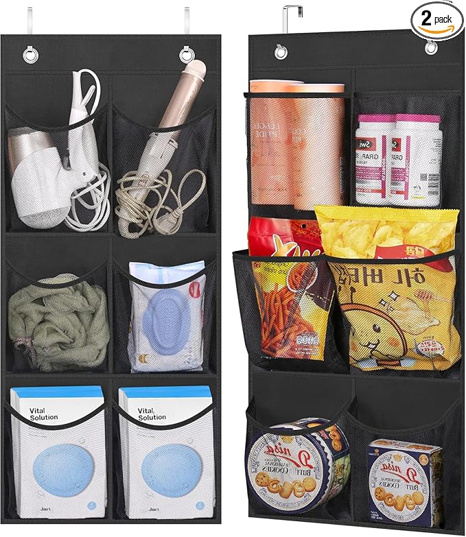 KIMBORA 2 Packs Narrow Over the Door/Wall Shoe Organizer, Small Hanging Shoe Rack for Closet with Clear Mesh Pocket for Bathroom, RV, Pantry, Camping (Black)