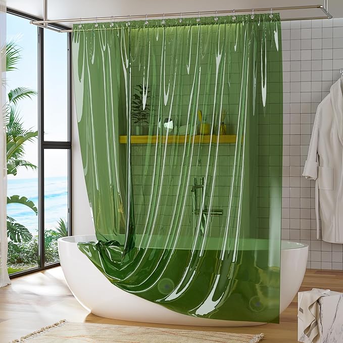 Titanker Shower Curtain Liner, Plastic Shower Liner PEVA 72 x 72 Lightweight Waterproof Shower Curtains for Bathroom with Magnets and Grommets, Dark Green