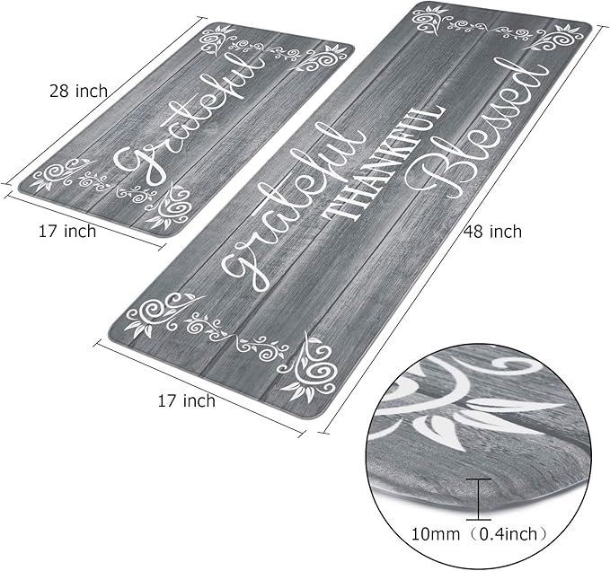HEBE Anti Fatigue Kitchen Mat Set of 2 Non Slip Cushioned Kitchen Mats for Floor Waterproof Farmhouse Kitchen Rugs and Mats Set Comfort Standing Desk Mat Carpet for Sink,Office,Laundry