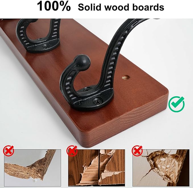 WEBI Rustic Coat Rack Wall Mount,35.43" Long 8 Cast Iron Coat Hooks Wall Mounted,Heavy Duty Wood Wall Coat Hanger Hooks for Hanging Coats,Jacket,Clothes,Backpack,Farmhouse,Cherry