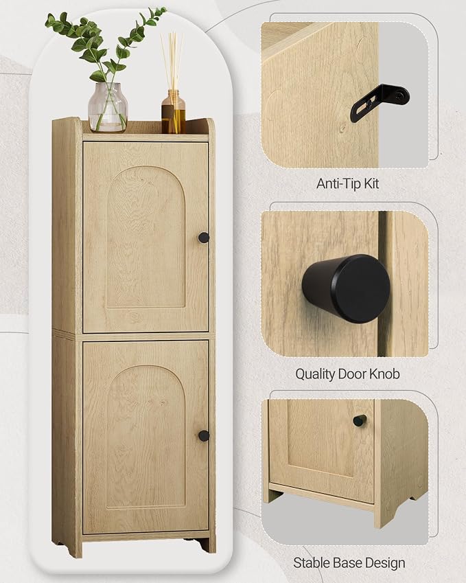 Hzuaneri Bathroom Storage Cabinet, Small Corner Floor Cabinet with 2 Doors and Adjustable Shelf, Narrow Toilet Paper Cabinets, Bathroom Organizer for Small Spaces, 7.9" D x 9.8" W x 29.5" H Yellow