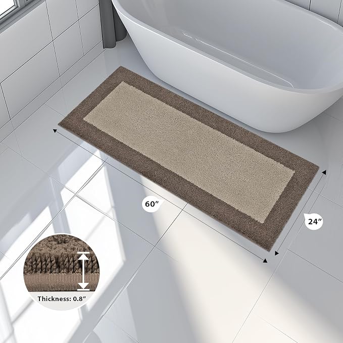 anllugs Bathroom Rugs 24" x 60", Non-Slip Extra Soft Absorbent Bath Rugs, Machine Washable Quick Dry Bath Mats for Bathroom Floor, Shower, Bathtub and Sink, Taupe & Dark Brown