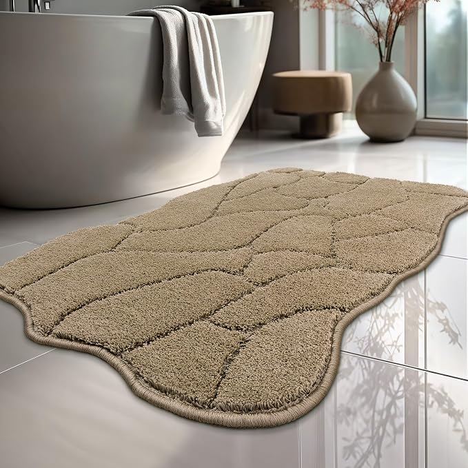 Bathroom Rugs, 32x20 Inches Bath Mats Non Slip, Extra Soft Absorbent Microfiber Shower Bath Rugs Mats Carpet for Bathroom Floor Decor, Machine Washable (Beige)