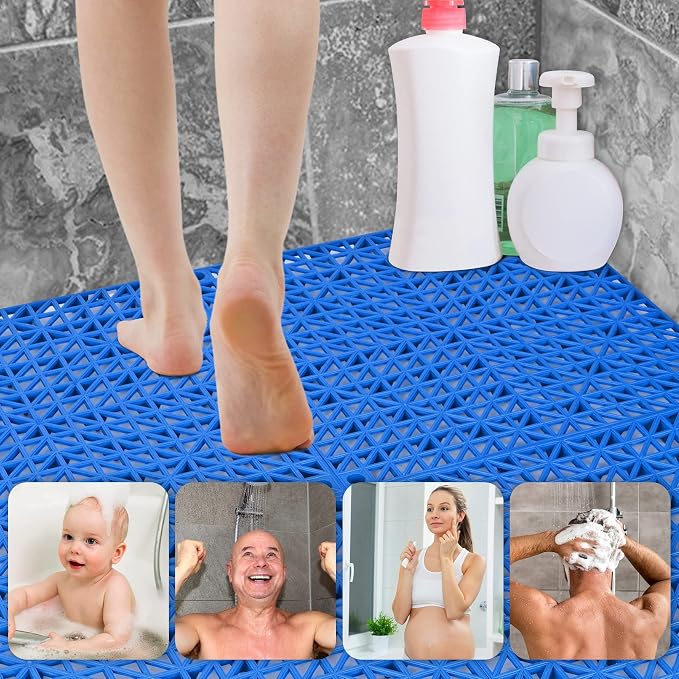 ToLanbbt Modular Interlocking Cushion 12P 11.8" x 11.8" Interlocking Rubber Floor Drain Holes Non-Slip Splicing Drainage Mats for Deck, Shower, Kitchen, Drain Pool, Indoor Outdoor (Grey Blue)