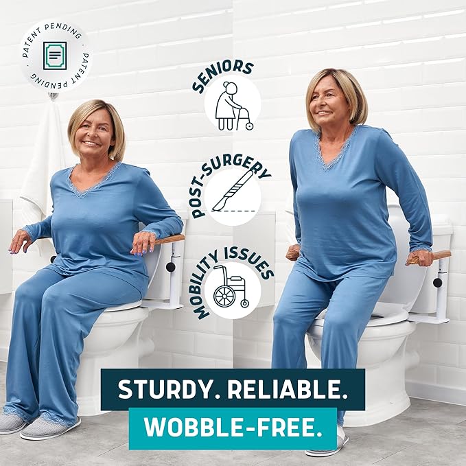 Lunderg Toilet Safety Rails for Seniors - Easy Installation & Super Sturdy Grab Bars Arms - Non-Bulky & Elegant Handicap Toilet Safety Frame - Seat Handles for Elderly, Disabled or Mobility Issues