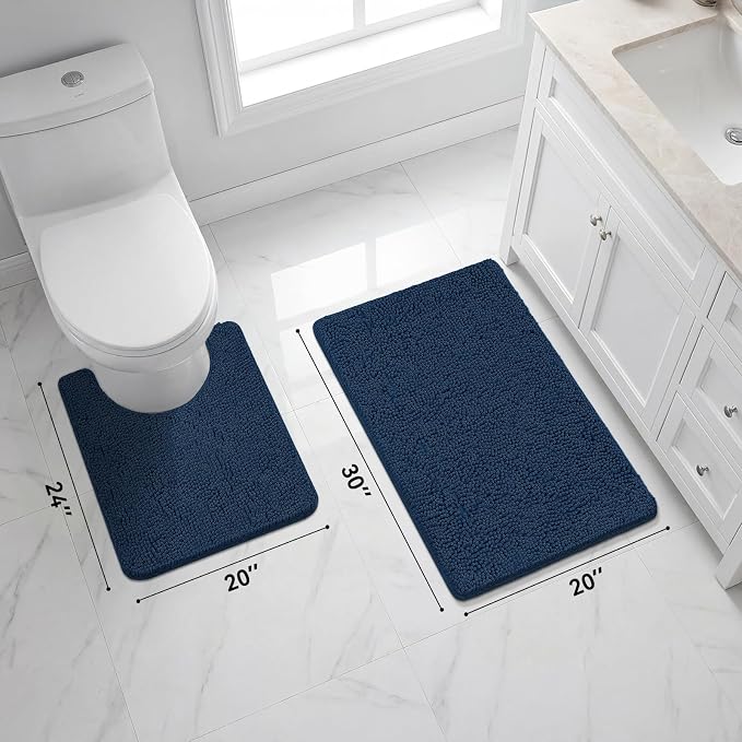 Bcoimo Bathroom Rug Set, Chenille Bathroom Rugs, Absorbent Non Slip Plush Bath Mats, Machine Washable Fast Drying Floor Mats for Tub, Shower, Sink, Vanity