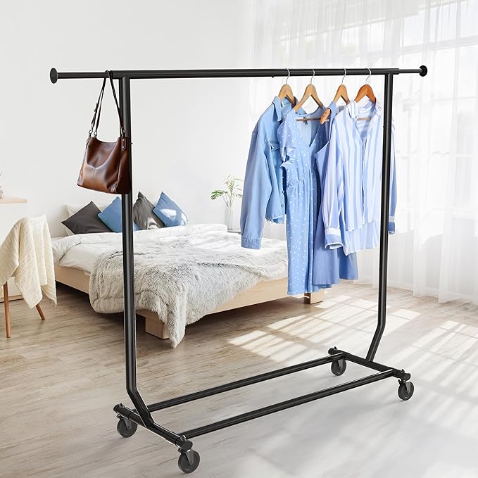 Simple Houseware Supreme Commercial Grade Clothing Garment Rack, Holds Up to 250 lbs, 50 to 75 Inches Extendable Rod, Black