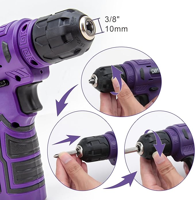 CARTMAN 150-Piece Household Tool Set, 8V Cordless Drill Driver Kit, Complete Hand Tool Kit for Home Maintenance, DIY Projects and Repairs, Purple