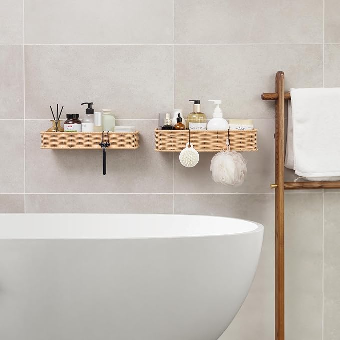 GRANNY SAYS Shower Caddy Hanging, 2 Pack Bathroom Shelves for Shower, Waterproof Shower Shelf for Inside Shower, Shower Shelves for Organization and Storage, Wicker Shower Rack for Home Decor, Natural