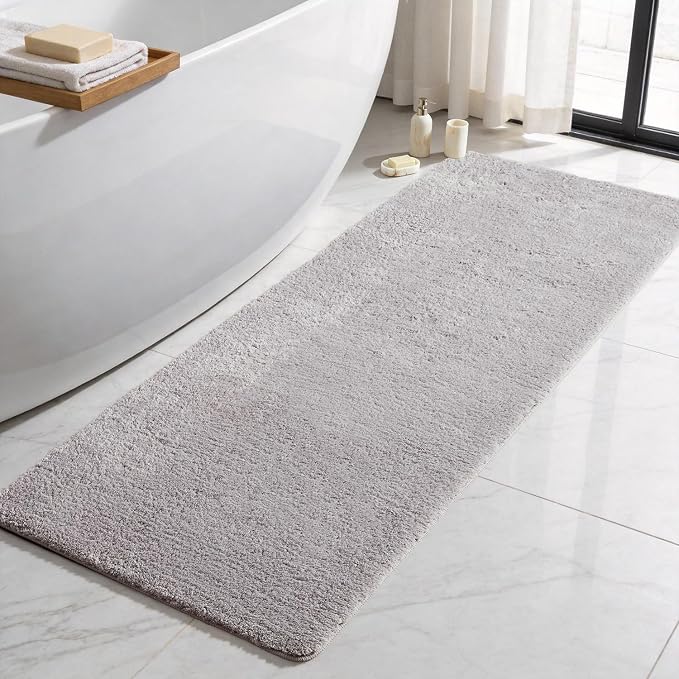TYUU Bathroom Runner Rug, Ultra Soft Long Bath Mat Super Absorbent Quick Dry Bathroom Runner Rugs 24 x 72 Non Slip Washable, Light Grey 24" x 72"