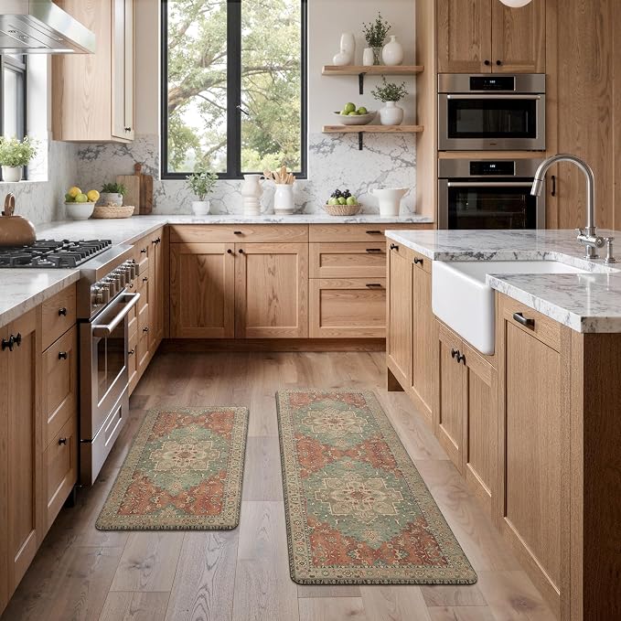 GENIMO Kitchen Mats for Floor 2PCs, Washable Anti Fatigue Mat for Cushioned, 17.3"x47"+17.3"x30", Waterproof Kitchen Rugs, Non Slip Comfort Standing Mat Rug for Home, Sink, Laundry, Multi