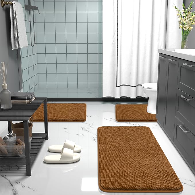OLANLY Thick Memory Foam Bathroom Runner Rugs 70x24, Extra Soft Absorbent Long Bath Rug, Quick Dry Bath Mats, Non-Slip, Machine Washable Mat for Bathroom, Tub and Shower, Home Decor Accessories, Ochre