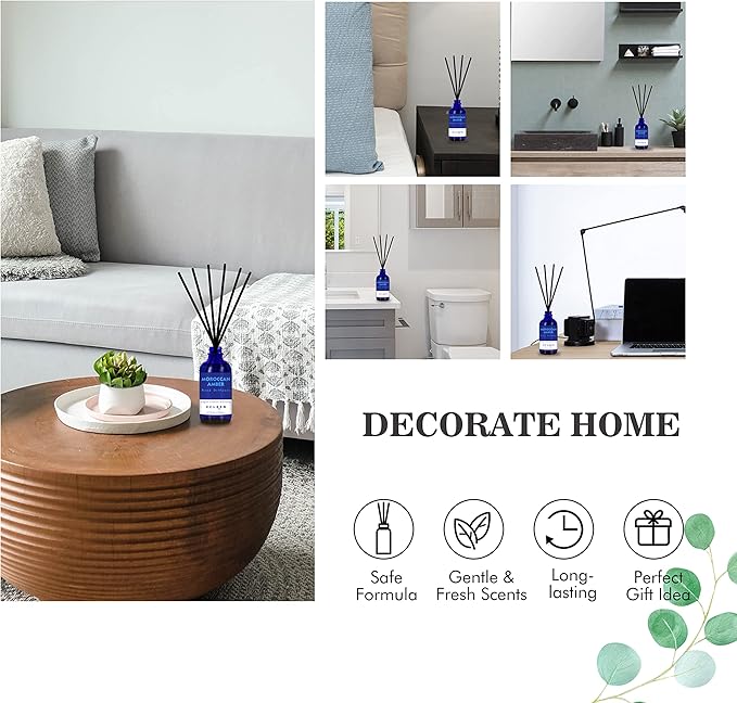 Xcleen Reed Oil Diffuser Set, Fragrance Diffuser - Floral Notes, Vanilla, Cinnamon & Amber, Includes 6 Rattan Scented Sticks Diffuser Reeds, Home & Office Decor, 110ml/3.7oz