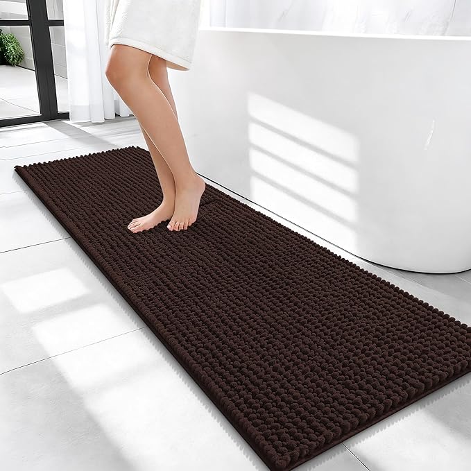 OLANLY Thick Bathroom Runner Rugs 47x17, Extra Soft Absorbent Chenille Bath Rugs, Rubber Backing, Machine Wash Dry, Long Bath Mats for Bathroom Floor, Tub and Shower, Home Decor Accessories, Brown