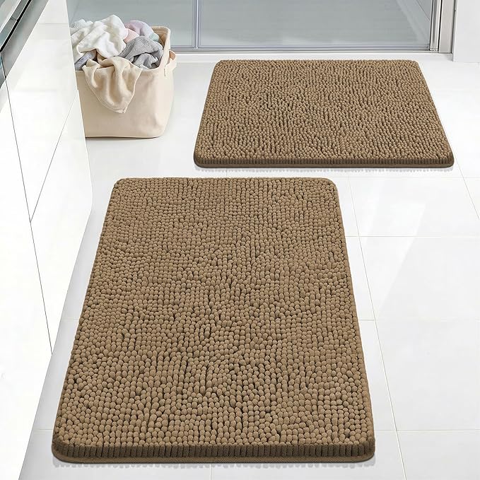 Bcoimo Bathroom Rug Set, Chenille Bathroom Rugs, Absorbent Non Slip Plush Bath Mats, Machine Washable Fast Drying Floor Mats for Tub, Shower, Sink, Vanity