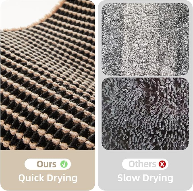 TYUU Waffle Bath Mat, Boho Bathroom Rugs Non Slip Washable Super Absorbent Quick Dry Bath Mat Farmhouse Bathroom Decor, 24"x16" Khaki and Black