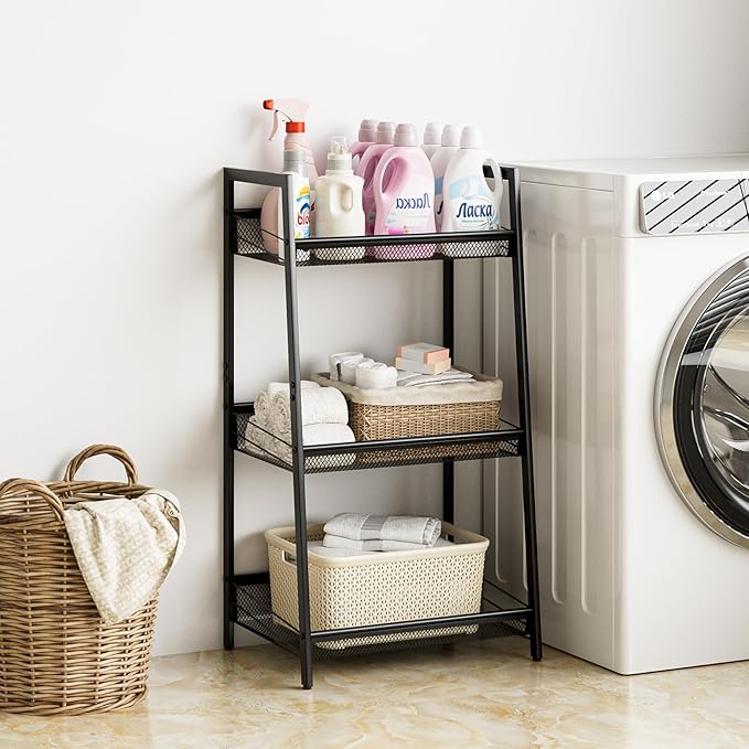Masupu 3 Tier Bathroom Shelf, Bathroom Organizer and Storage for Small Space, Free-Standing Metal Rack Shelves Waterproof for Kitchen, Bathroom, Laundry, Toilet, Black