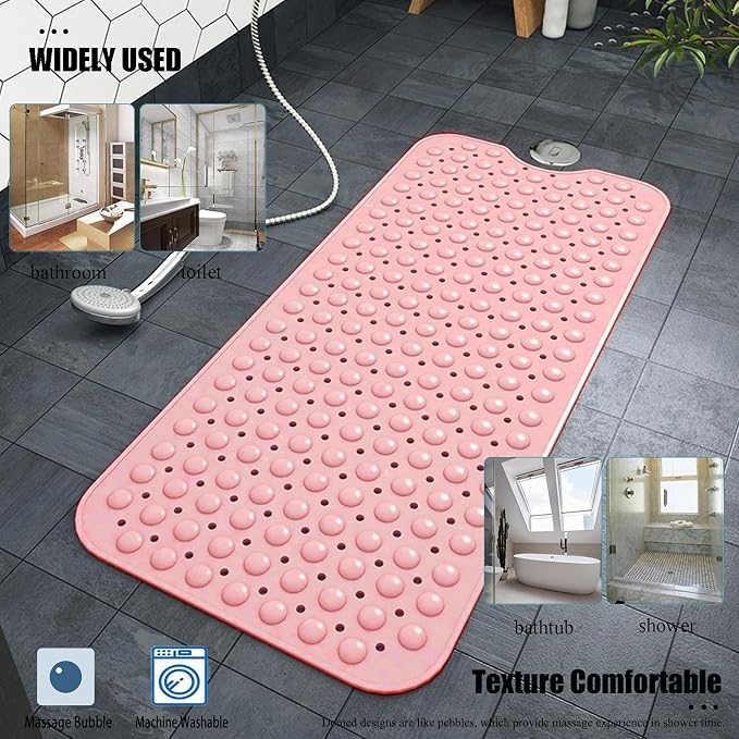 Bathtub and Shower Mats, 28 x 15 Inch Non-Slip Bath Mat, Machine Washable Bath Tub Mat with Suction Cups & Drain Holes for Bathroom, Beige
