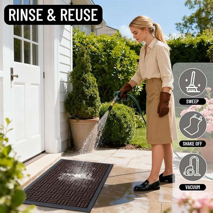 OLANLY Front Door Mat Outside Entrance 33x21, Absorbent, Heavy Duty Sturdy Natural Rubber Doormat Indoor Outdoor, Stain and Fade Resistant, Non-Slip Backing Low Profile Floor Mat for Entryway, Brown