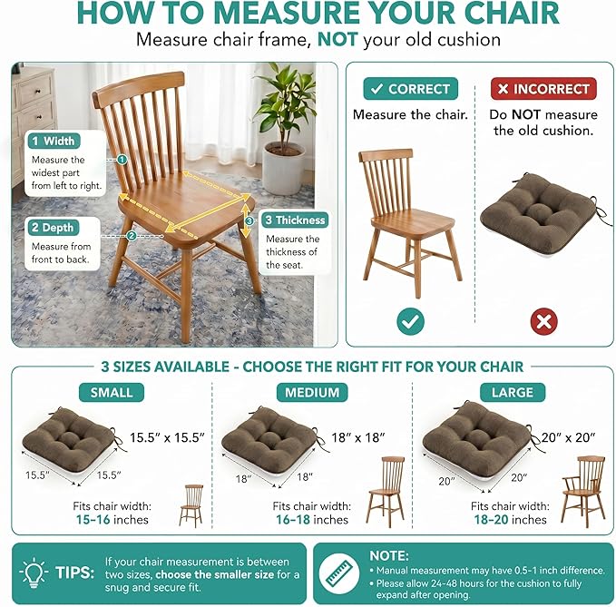 BETU Chair Cushions for Dining Chairs,3.5" Thick Kitchen Table Chair Pads with Ties,Non Slip Backing and Covers,Seat Cushion for Dining Room,Bar,Patio Chairs,18"X18"X3.5"