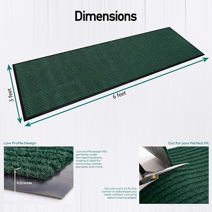 MaxMat® Extra Large Commercial Door Mat, Rubber Border Heavy Duty Door Mat, Waterproof, Low-Profile, Easy to Clean, Rubber Entry Mat. (Green, 3 x 6 feet)