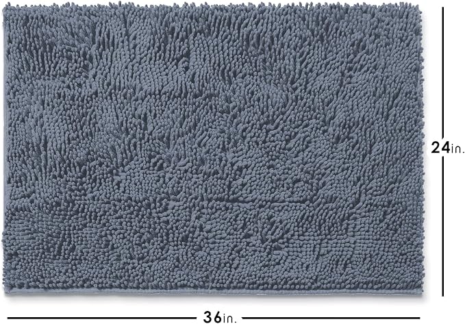 Hearth & Harbor Bathroom Rugs, Chenille Bath Mat - Machine Washable Bath Mats for Bathroom Non-Slip Backing Rubber, Quick Dry Bathroom Mat, 24 x 36 - Stone Blue