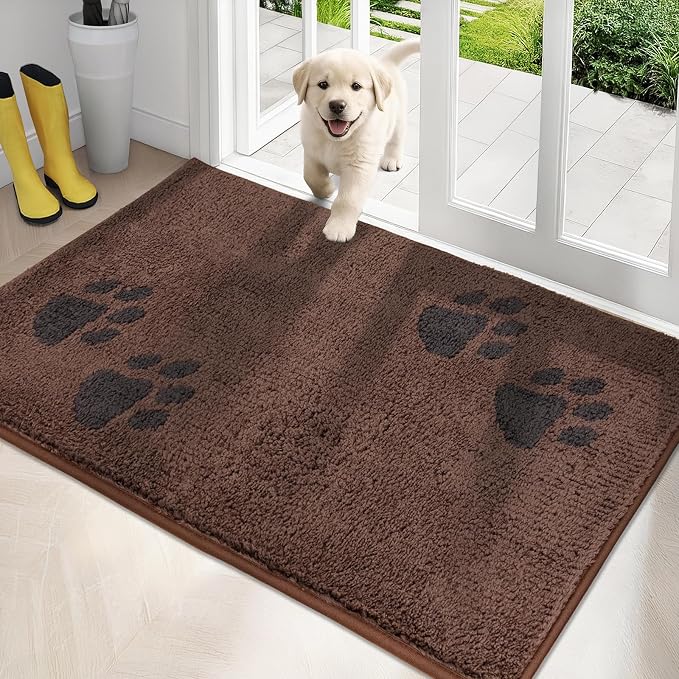 PURRUGS Dirt Trapping Door Mat 34" x 59", Non-Skid/Slip Machine Washable Microfiber Entrance Rug, Shoes Scraper, Dog Doormat, Super Absorbent Floor Mat for Muddy Wet Shoes and Paws, Brown