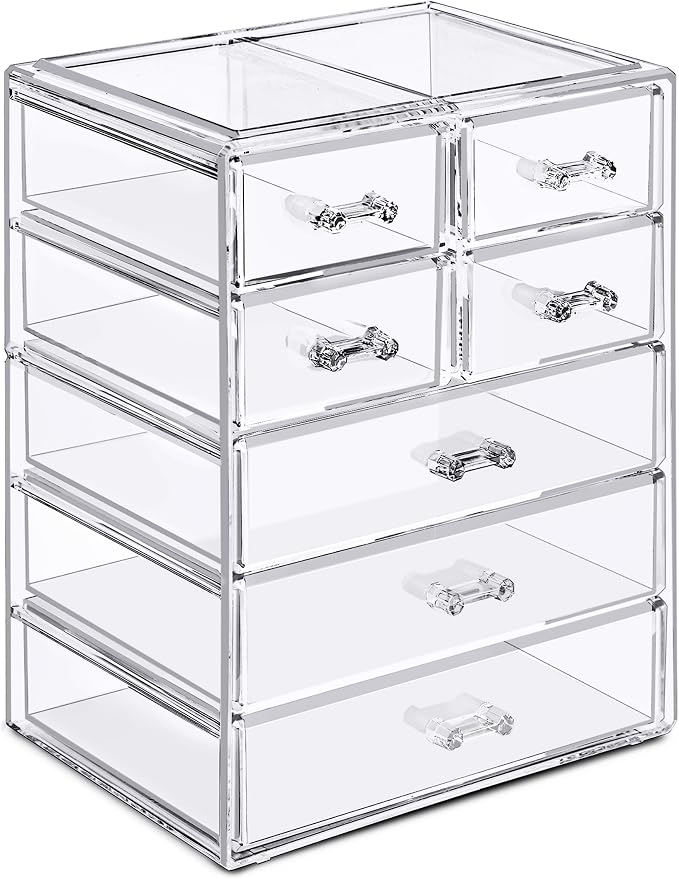 Sorbus Acrylic Makeup Organizer Set, 7-Drawer Vanity & Countertop Cosmetic Storage with Small & Wide Drawers, Clear Makeup Storage for Brushes, Lipsticks, Jewelry – Holiday Gift for Women & Teens