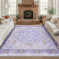 RELEANY Area Rugs Square 8ft Washable Non-Slip, Floral Vintage Distress Medallion Carpet for Living Room Bedroom Dining Room, Light Purple Brown