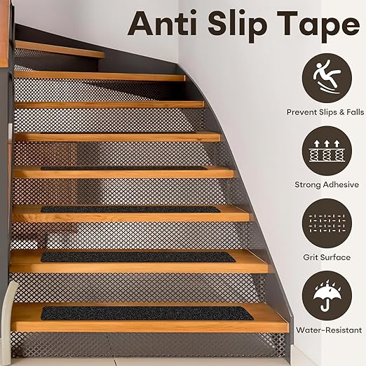 Non Slip Tape 6 inch X 30 inch (10-Pack) - Outdoor Waterproof Non Skid Tape, Stair Treads Anti Slip Tape for Step, Deck, Pre-Cut Anti Slip Tape, Black with Roller