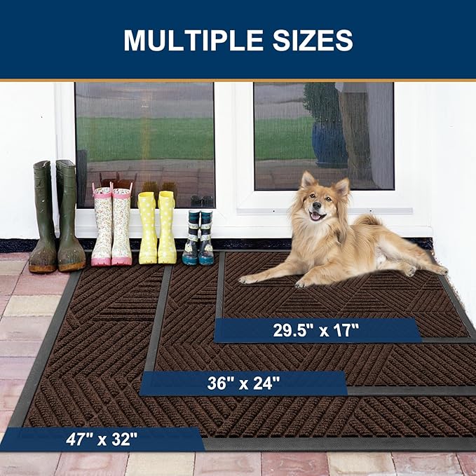 Smiry Front Door Mat Outside Entrance, Heavy Duty Sturdy Natural Rubber Doormat, Trap Dirt and Moisture, Easy Clean Low Profile Mats for Indoor Outdoor Entry, Irregular Triangle (47x30, Dark Brown)