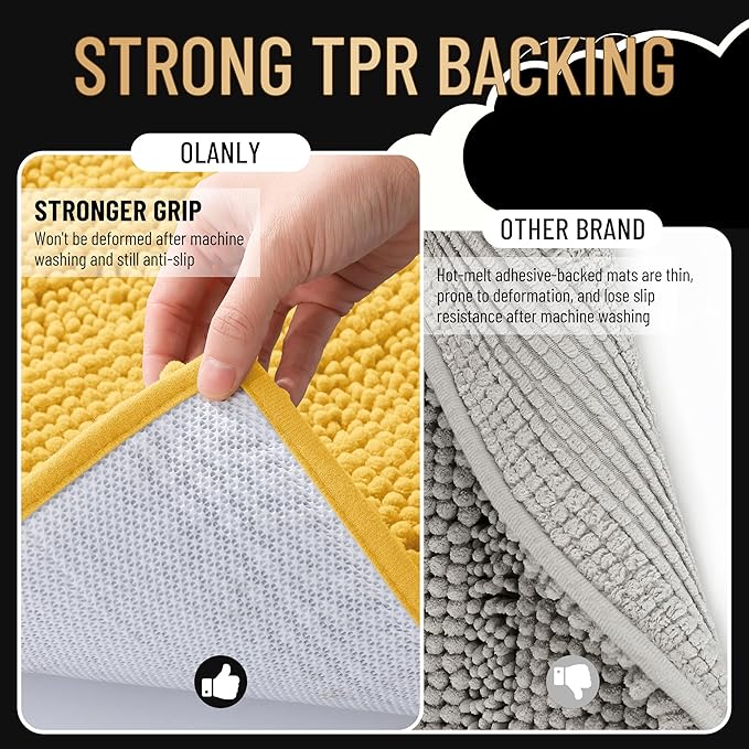 OLANLY Thick Bathroom Runner Rugs 70x24, Absorbent Chenille Striped Bath Rugs, Rubber Backing, Machine Wash Dry, Extra Long Bath Mats for Bathroom Floor, Tub and Shower, Home Decor Accessories, Yellow