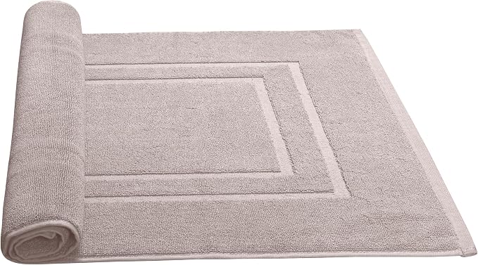 Feather & Stitch 2 Piece Towel Like Bath Mats (30x21 Inch) 100% Cotton Terry Bath Mats, Bathroom Shower Floor Mats [NOT A Bathroom Rug], Soft Absorbent Washable Mats- Taupe