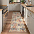 Lahome Moroccan Washable Kitchen Runner, 2x7 Runner Rug with Rubber Backing Non Slip, Vintage Hallway Rug Throw Carpet for Hallways Bedroom Laundry Room Entryway Elise, Cream/Multi