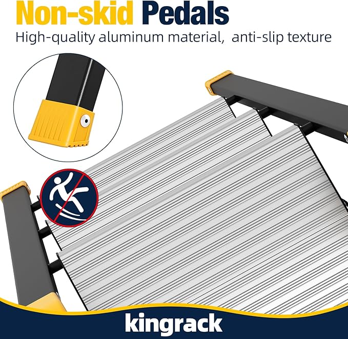 KINGRACK Aluminum Step Ladder, 3 Step Ladder Folding Design, Step Stool Foldable with Safe Grip, Non-Slip Handrails, Safety Lock, Heavy Duty 330LBS for Home, Kitchen, Garage, RV, Black