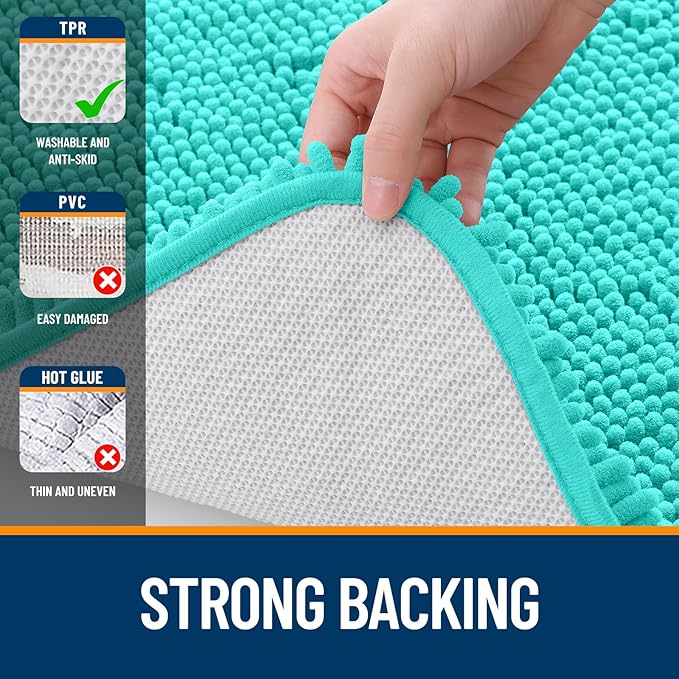 OLANLY Bathroom Rugs 34x21, Extra Soft Absorbent Chenille Bath Rugs, Rubber Backing Quick Dry, Machine Washable Bath Mats for Bathroom Floor, Tub and Shower, Home Decor Accessories, Teal