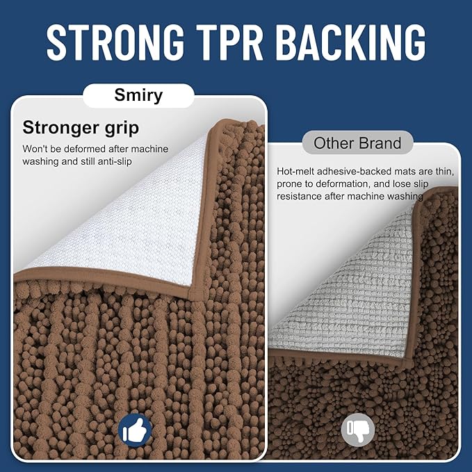 Smiry Bathroom Rugs Mat 24x16, Extra Soft Absorbent Chenille Bath Rugs, Non Slip Rubber Backing Machine Washable Quick Dry Bath Mats for Bathroom Floor, Tub, Shower, Home Decor Accessories, Mocha