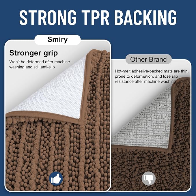 Smiry Bathroom Rugs Mat 40x32, Extra Soft Absorbent Chenille Bath Rugs, Non Slip Rubber Backing Machine Washable Quick Dry Bath Mats for Bathroom Floor, Tub, Shower, Home Decor Accessories, Mocha