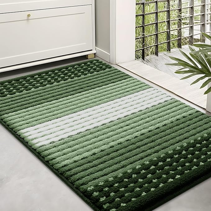Kitinjoy Indoor Outdoor Door Mat, 36x24 Non-Slip Absorbent Dirt Trapper, Low-Profile Washable Inside Entrance Front Floor Mat, Sturdy Soft Entry Dotted Ombre Doormats for Entryway, Green