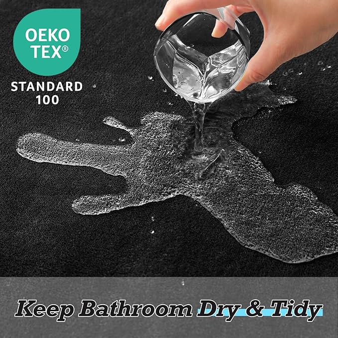 HUXMEYSON Bathroom Rugs Sets 3 Piece, Non-Slip & Quick Dry Bath Mat Set, Ultra Soft Velvet Bath Rugs for Bathroom, Toilet and Shower Floor, Black