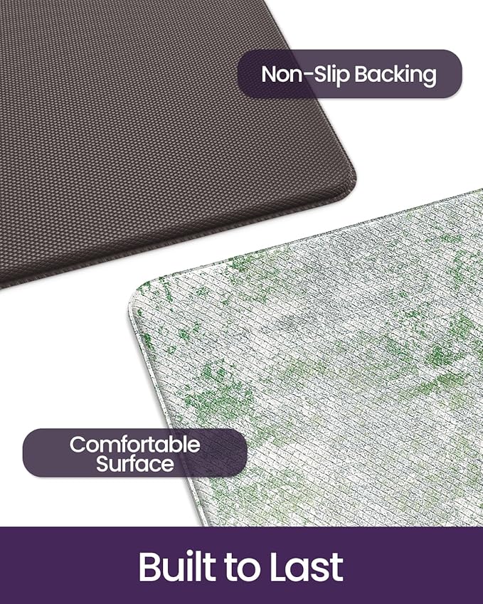 DEXI Kitchen Mats Cushioned Anti Fatigue, 23x86 Floor Padded Runner Rug Non Slip, Waterproof Standing Comfort Memory Foam for Front Sink Laundry, Green