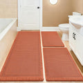 Upgrade Waffle Bath Mat Set 3 Piece, Boho Bathroom Rugs Absorbent Non Slip, Soft Bathroom Mats, Machine Washable Knit Bath Rugs with Border for Bathroom, Bedroom, Kitchen, Shower, Tub, Burnt Orange