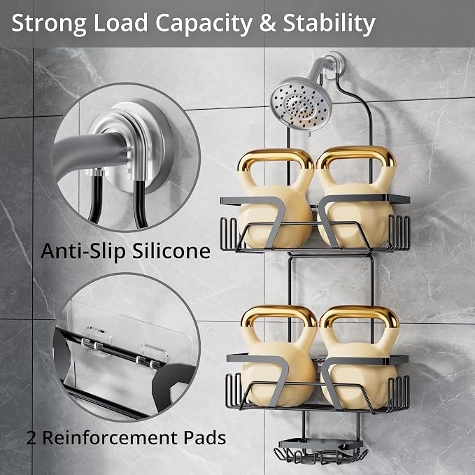 DAOYA Shower Organizer, No Drilling Over Shower Head Caddy with 2 Soap Dish, Rustproof Bathroom Storage Rack for Shampoo Conditioner Soap, Quick-Dry Drainage