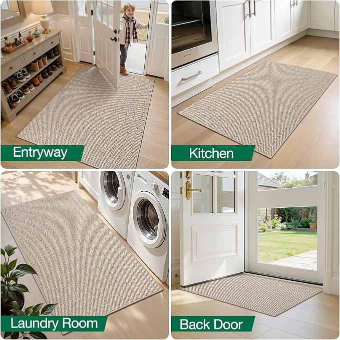 LUMI Ultra Thin Runner Rug for Hallway 2.7'x8', Non-Slip Entryway Rug with Rubber Backing, Unique Herringbone Design for Hallway, Entry, Kitchen, Patio, Beige