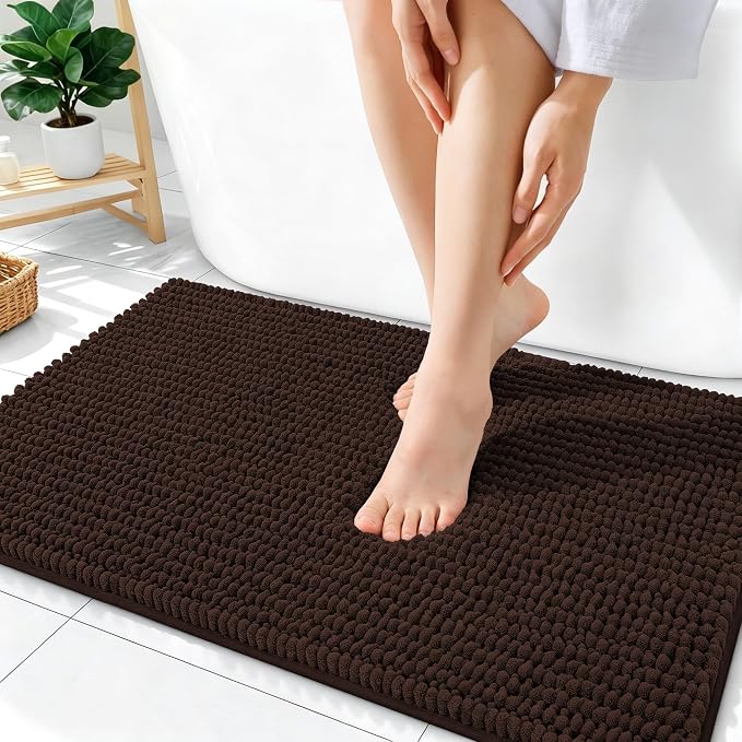 OLANLY Thick Bathroom Rugs 36x24, Extra Soft Absorbent Chenille Bath Rugs, Rubber Backing, Machine Wash Dry, Bath Mats for Bathroom Floor, Tub and Shower, Home Decor Accessories, Brown