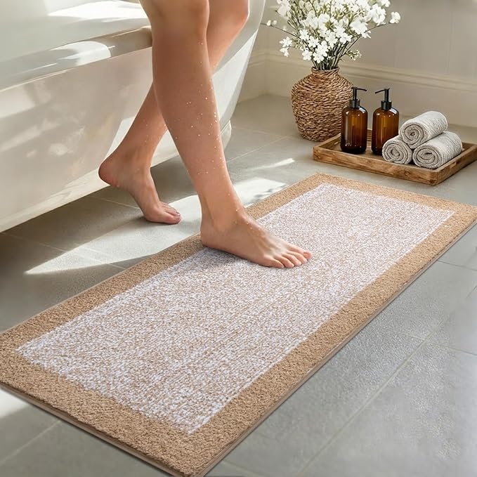 Bathroom Rugs 48x17 Non Slip Washable, Beige Bath Mat for Bathroom Floor Tub, Soft Absorbent Quick Dry Mats for Shower, Bathtub,Home Decor