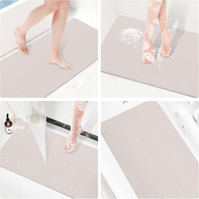 Shower Mat Bathtub Mat Non-Slip,32x24 inch, Soft Tub Mat with Drain,PVC Loofah Bath Mat (Phthalate Free) for Tub and Bathroom,Quick Drying,White