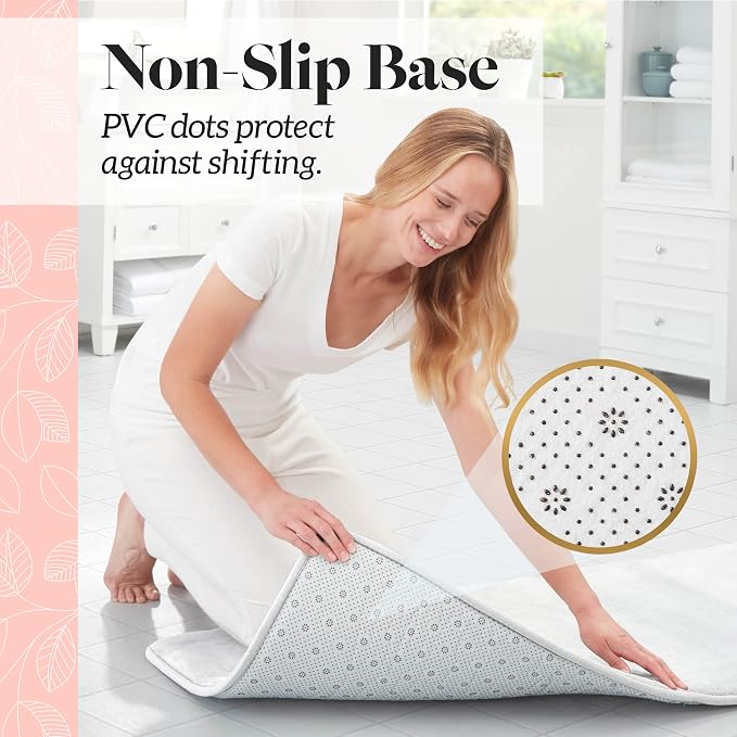 Memory Foam Bath Mat Non Slip Absorbent Super Cozy Velvet Bathroom Rug Carpet (22 inches X 42 inches, White)